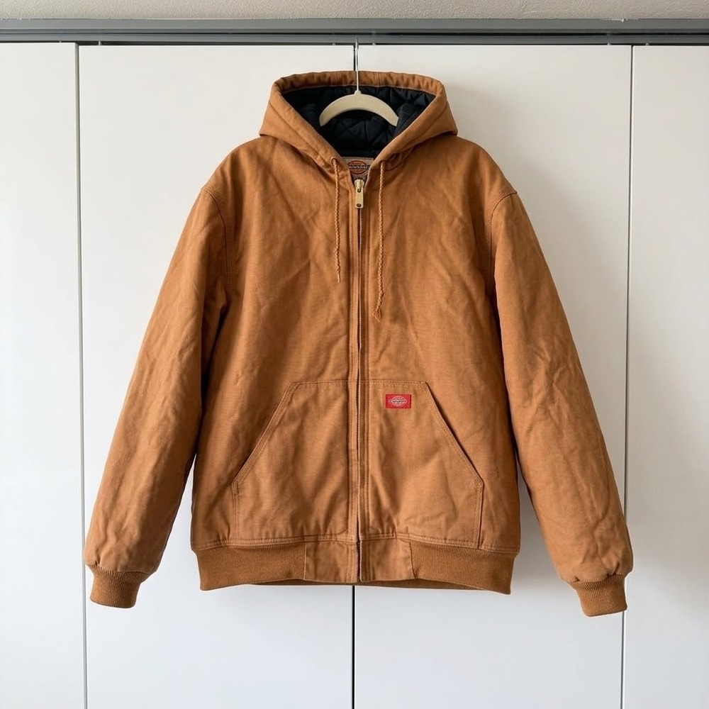 Dickies Duck Canvas Hooded Work Jacket Brown XL Quilted Insulated Heavy Duty